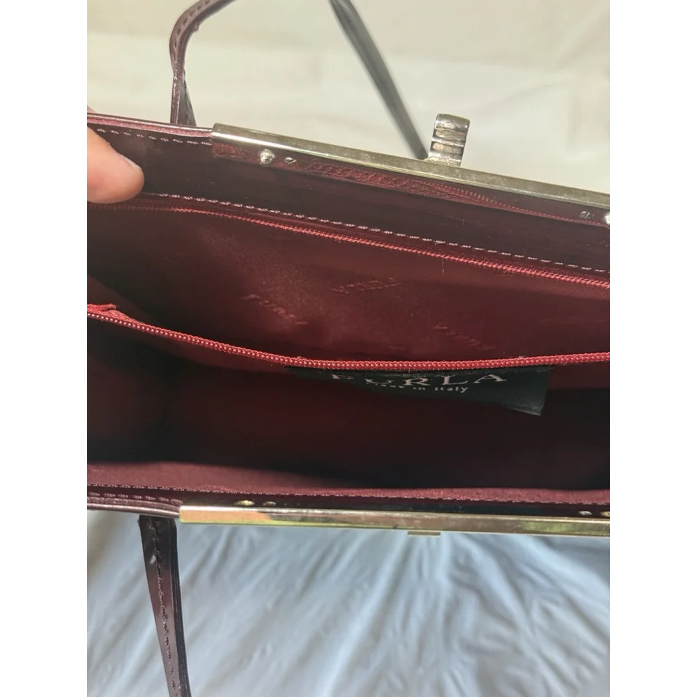 FURLA Patent Leather Shoulder Bag burgundy